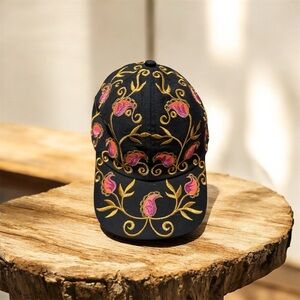 Embroidered Black, pink, and Gold Cap
